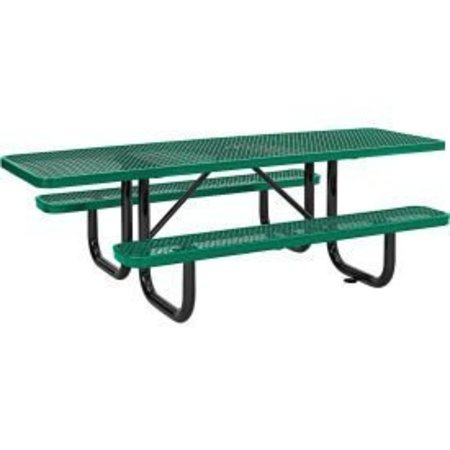 GLOBAL EQUIPMENT 8 ft. ADA Outdoor Steel Picnic Table, Expanded Metal, Green 695289GN